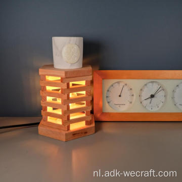 Zeskant houten holle lamp bedlampje